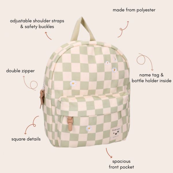 Sac à dos enfant Pâquerettes beige/vert 31 cm