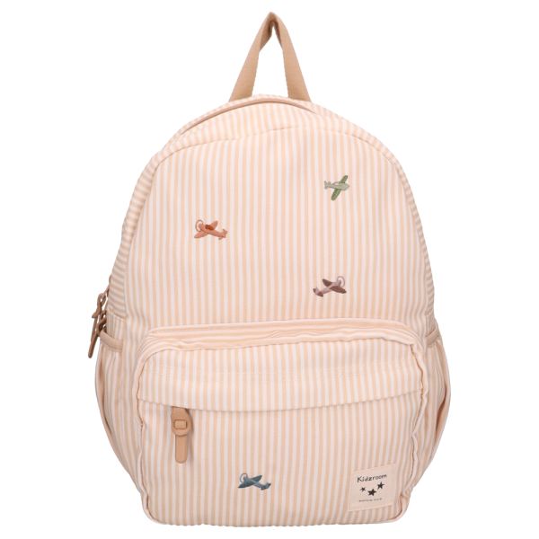 Sac à dos enfant Rayures Avions beige 36 cm
