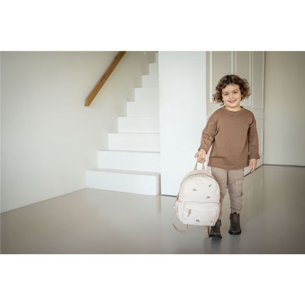 Sac à dos enfant Rayures Avions beige 36 cm