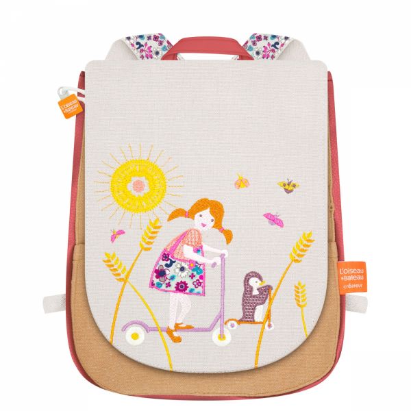 Sac à dos enfant La fille et la trottinette écrue personnalisable