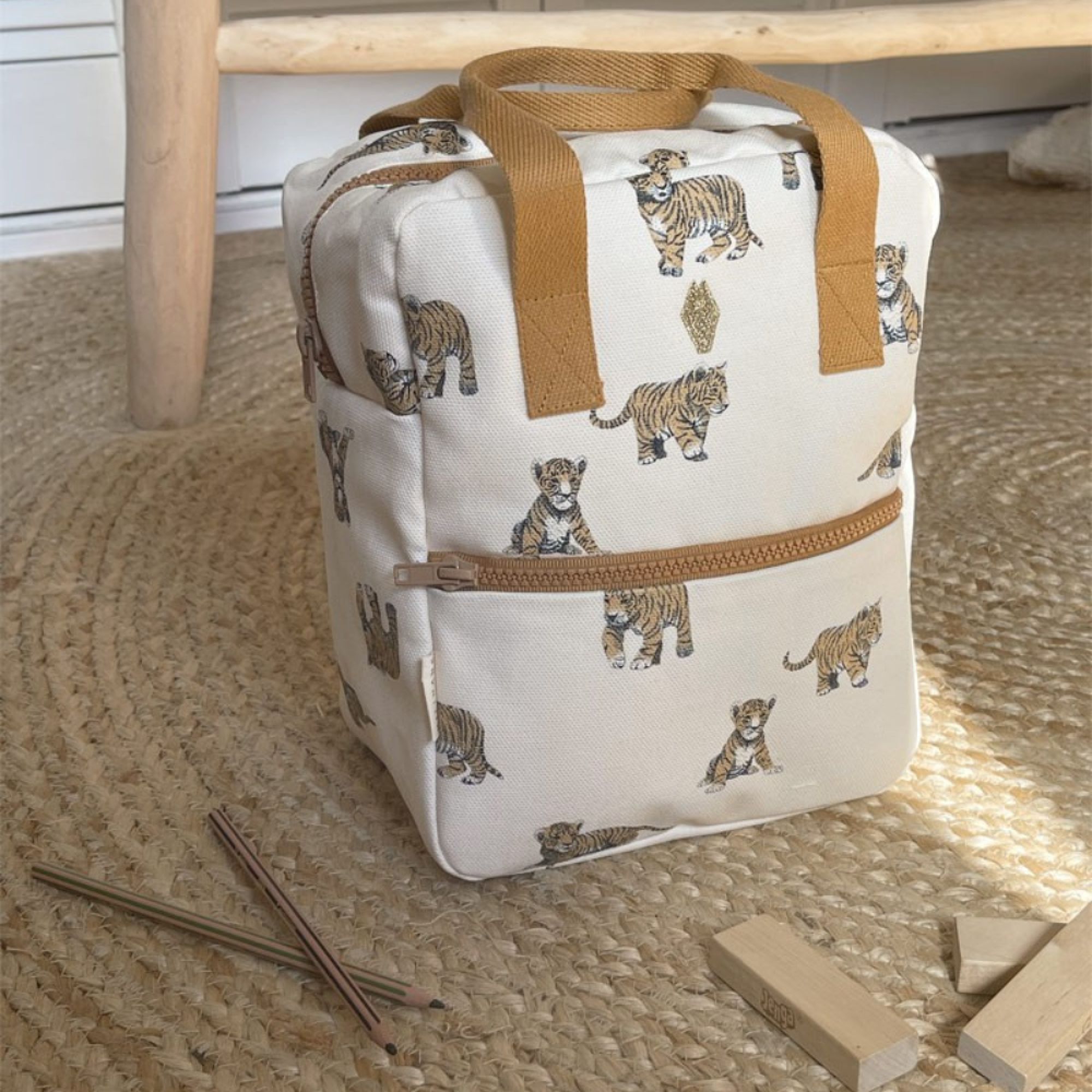 Sac à Dos Enfant Motif Tigre – Cartable Scolaire 42x31x15cm, Nylon Imperméable, Poches Latérales, Pour Garçons Et Filles