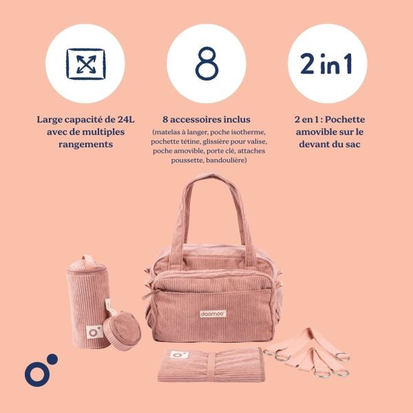 Sac à langer velours côtelé Fluffy Corduroy Corail