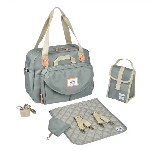 Sac à langer Genève Vert Sauge + Pochette repas isotherme Vert sauge + Sucette réversible colour essence 6/18 mois sauge