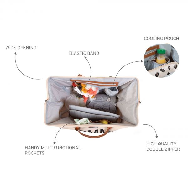 Sac à langer Mommy bag écru + lot de 2 langes 120cm Brique Terrazzo + coffret zéro.zéro biberon 180ml + sucette 2mois