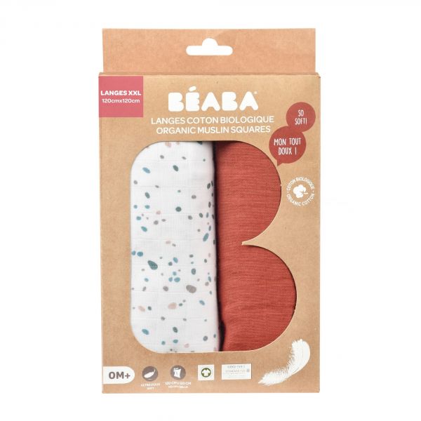 Sac à langer Mommy bag écru + lot de 2 langes 120cm Brique Terrazzo + coffret zéro.zéro biberon 180ml + sucette 2mois