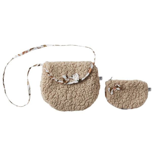 Sac bandoulière + porte-monnaie sherpa ourson / imp. feuillages