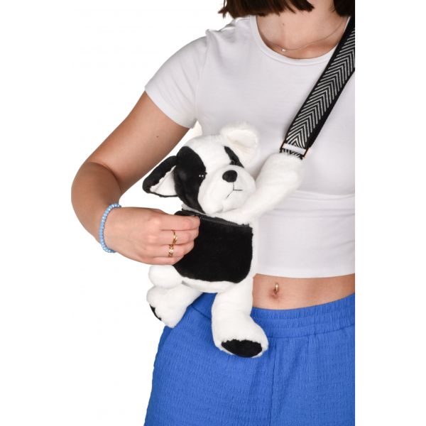 Sac bandoulière Chien en peluche 30 cm Black & white