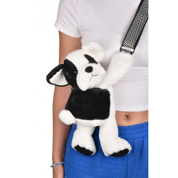 Sac bandoulière Chien en peluche 30 cm Black & white