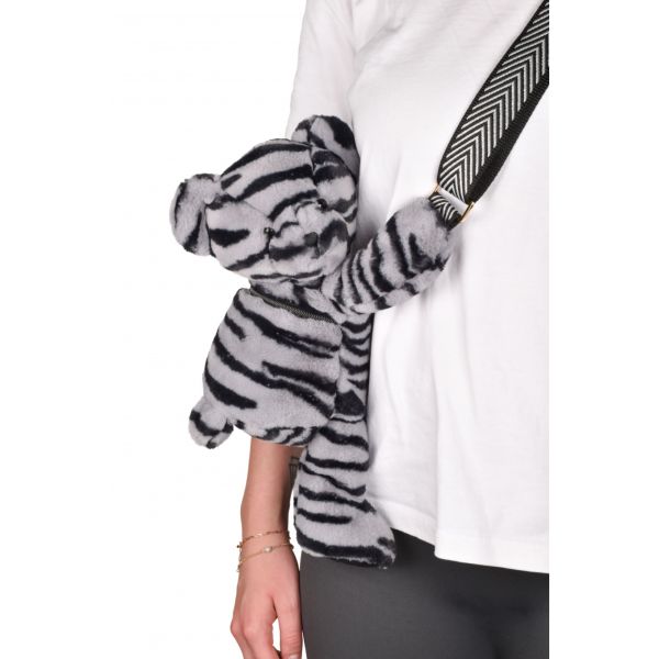 Sac bandoulière Ours en peluche 30 cm Zébré