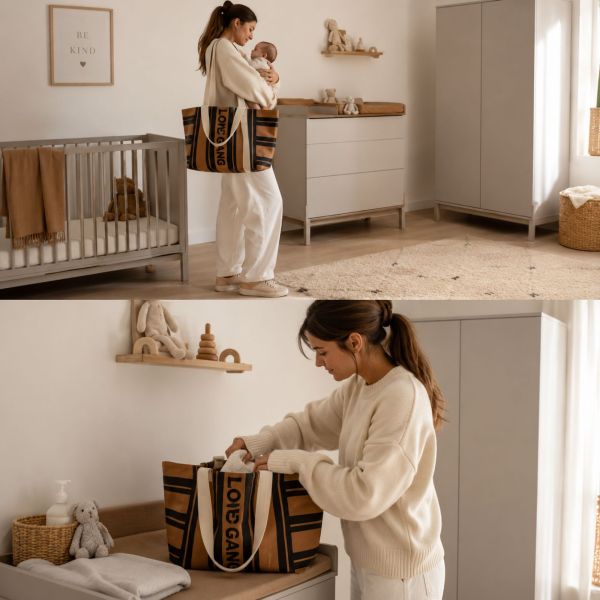 Sac en coton Kaba Love Gang Rayures Camel/Noir