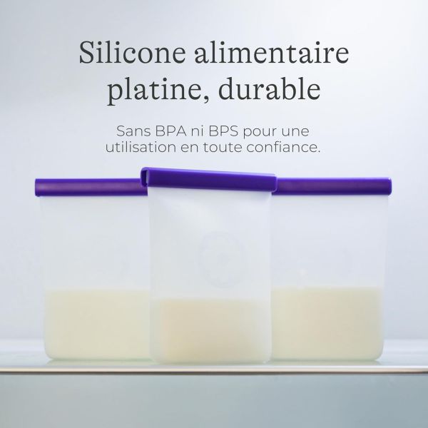 Lot de 5 sachets de conservation de lait maternel en silicone réutilisable