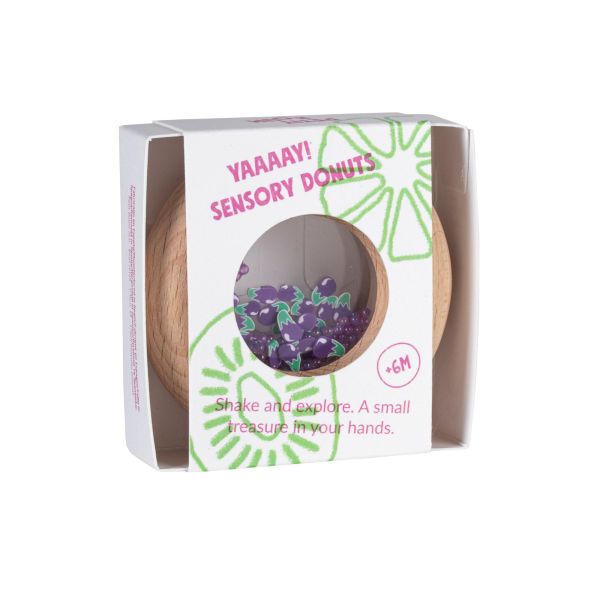 Hochet sensoriel bébé Donut en bois Aubergines
