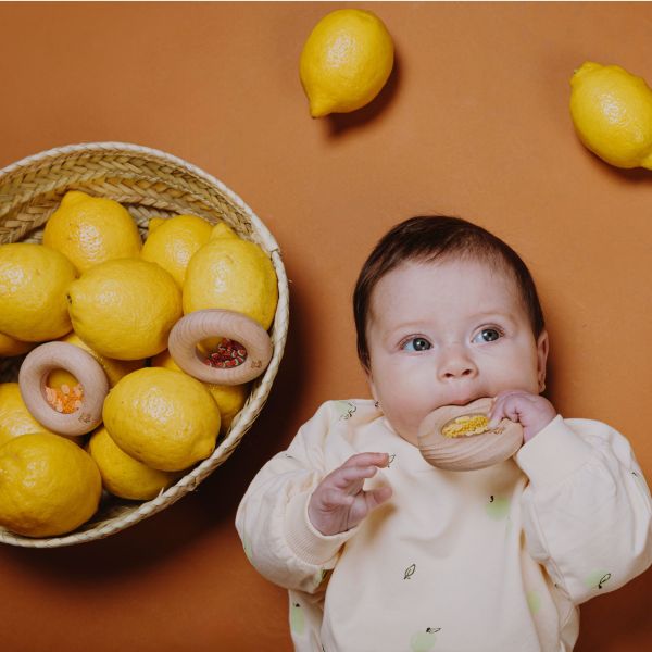 Hochet sensoriel bébé Donut en bois Citrons