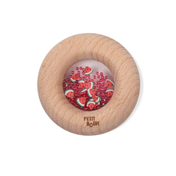 Hochet sensoriel bébé Donut en bois Pastèques
