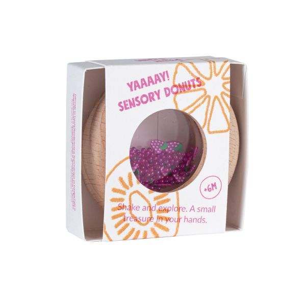 Hochet sensoriel bébé Donut en bois Raisins