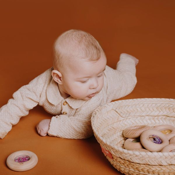Hochet sensoriel bébé Donut en bois Raisins