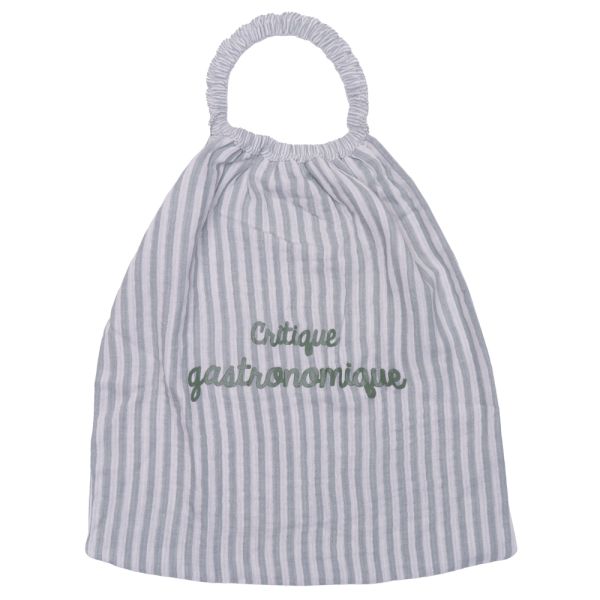 Serviette élastique enfant gaze de coton rayé vert de gris