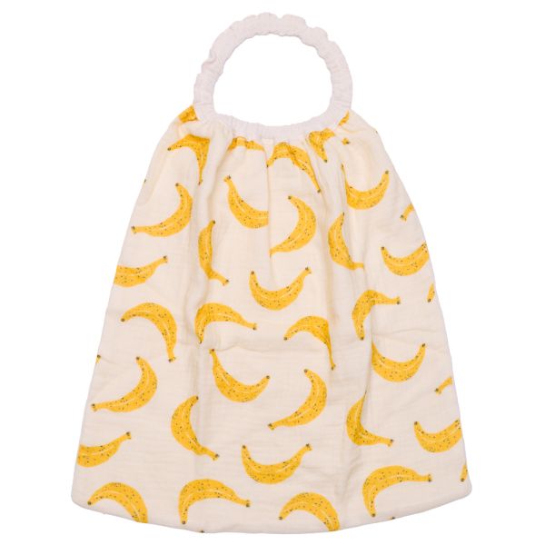 Serviette élastique enfant double gaze de coton bananes/ ivoire