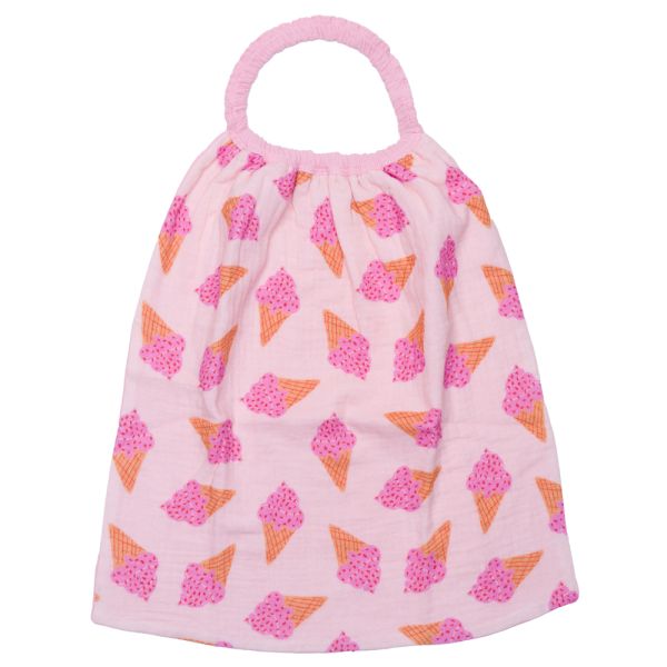 Serviette élastique enfant en double gaze de coton cornets de glace/ blush