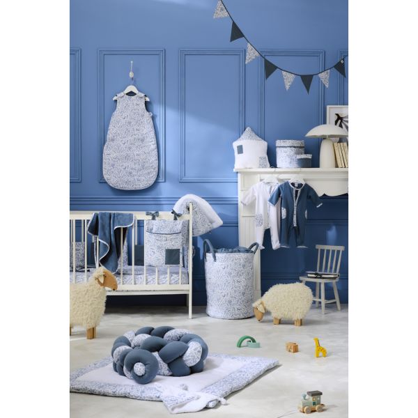 Serviette enfant popeline imprimée forêt/bleu