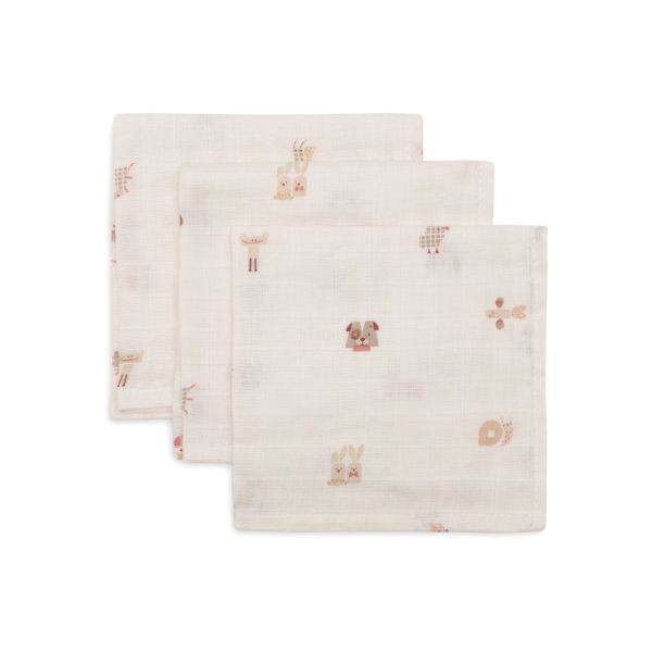 Lot de 3 langes en coton 31 x 31 cm Animal Friends