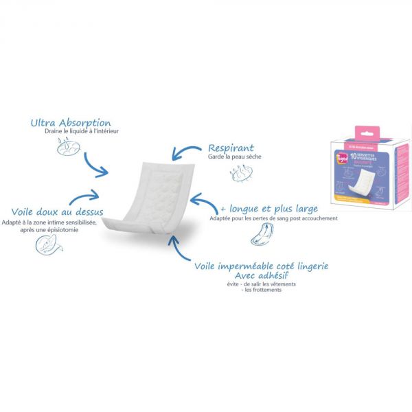 Lot de 10 Serviettes hygiéniques post accouchement