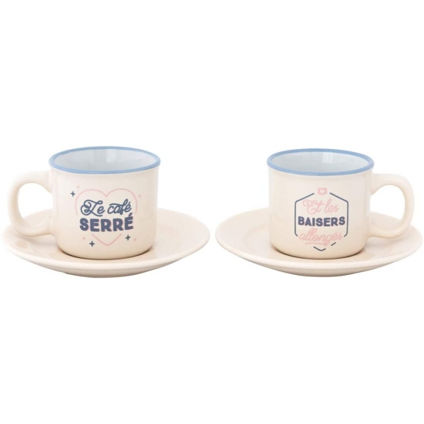 Set 2 tasses expresso - Le café serré. les baisers allongés