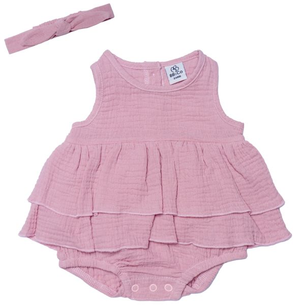 Set barboteuse + bandeau en gaze pétale - 18 mois
