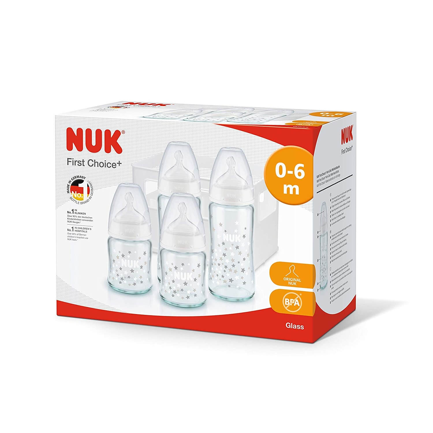 Nuk Lot De 4 Biberons First Choice Verre Avec Casier Made In Bebe
