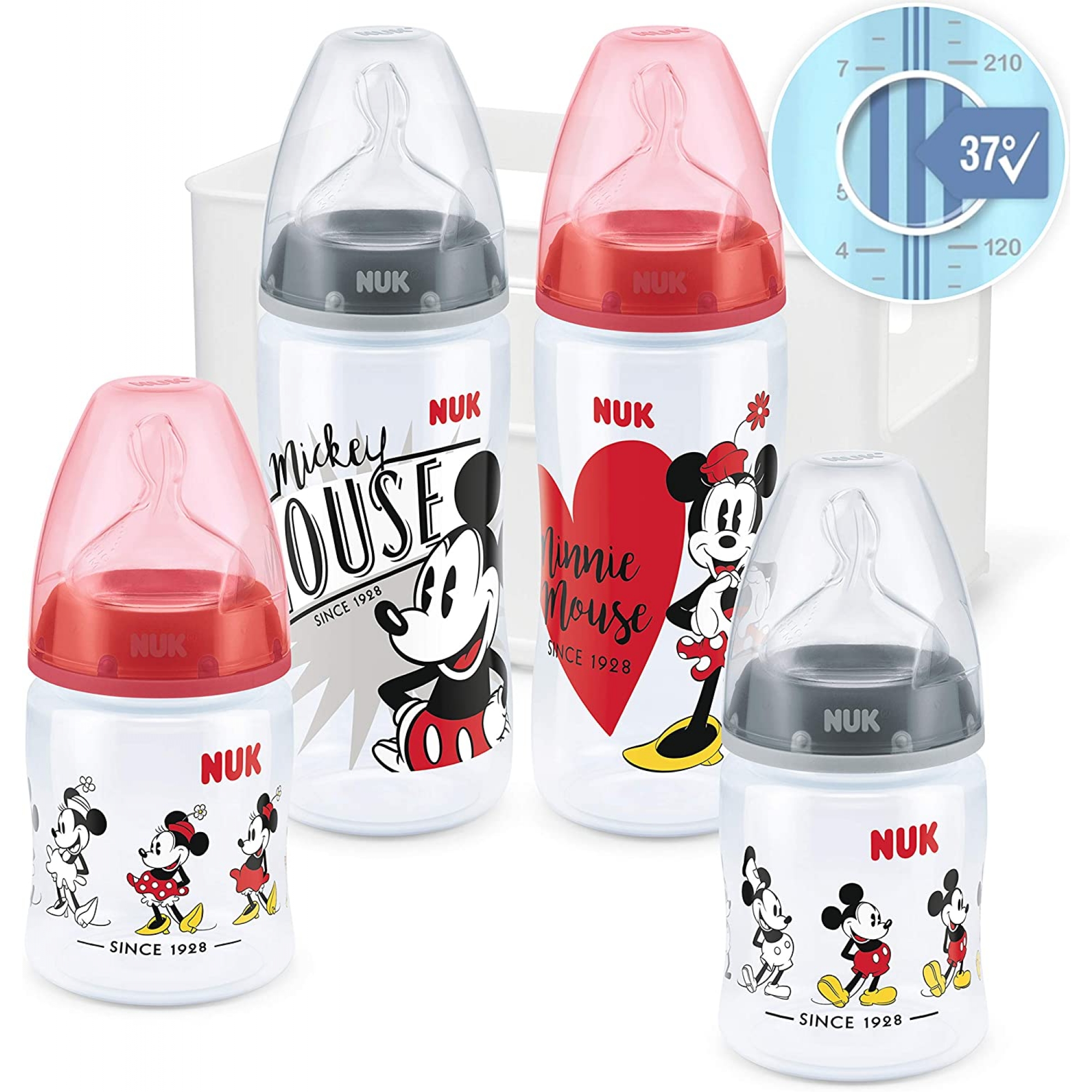 Nuk Lot De 4 Biberons Fc Temperature Control Avec Casier Mickey Made In Bebe