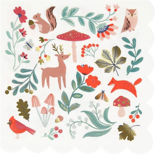 Set de 16 grandes serviettes Forêt de Noël (avec dorure)