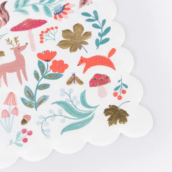 Set de 16 grandes serviettes Forêt de Noël (avec dorure)