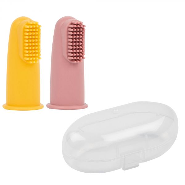 Lot de 2 brosses à dents silicone rose et jaune