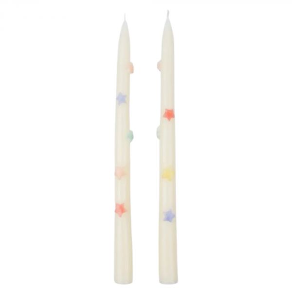 Lot de 2 bougies coniques Étoiles multicolores