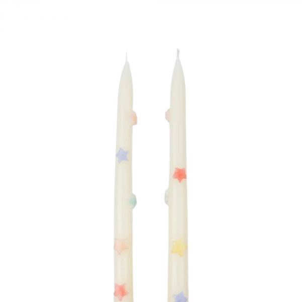 Lot de 2 bougies coniques Étoiles multicolores