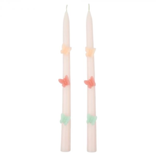 Lot de 2 bougies coniques Papillons