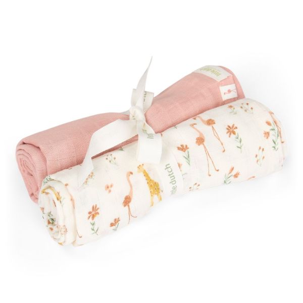 Set de 2 langes en gaze de coton - Blooming Safari - 70 x 70 cm
