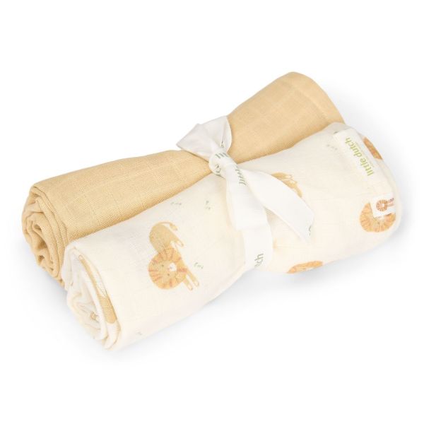 Set de 2 langes en gaze de coton - Safari Leo - 70 x 70 cm