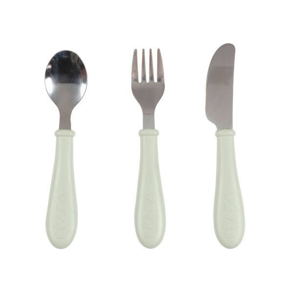 Set de 3 couverts bébé en inox Vert de gris