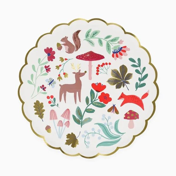 Set de 8 grandes assiettes en carton Forêt de Noël (avec dorure)