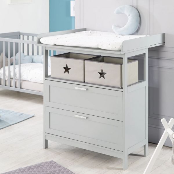 Chambre bébé duo 'Hamburg' taupe 2 en 1 lit bébé 60x120 + commode à langer 2 tiroirs