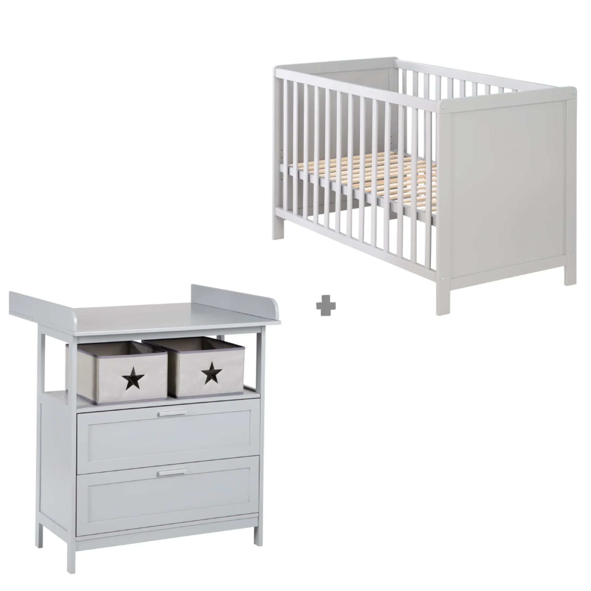 Chambre bébé duo Hamburg - Lit bébé 60x120 + Commode à langer - Blan –  roba