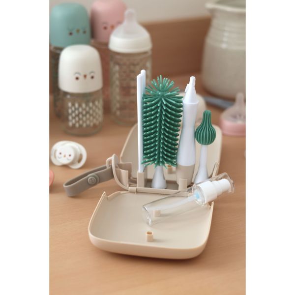 Set de nettoyage biberons nomade avec égouttoir Argile