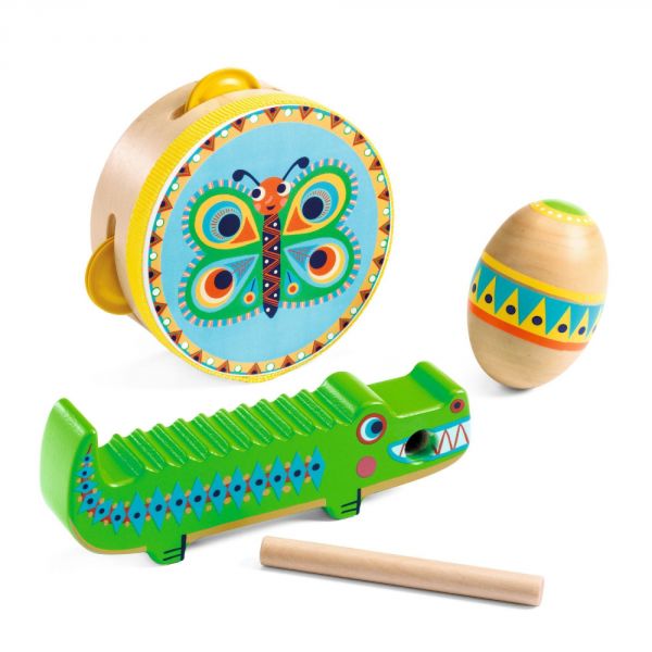 Set de percusions: Tambourin, maracas, guiro enfant Animambo