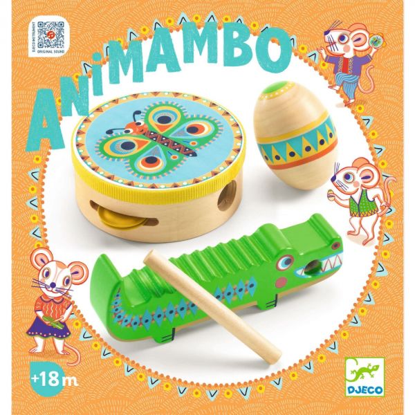 Set de percusions: Tambourin, maracas, guiro enfant Animambo