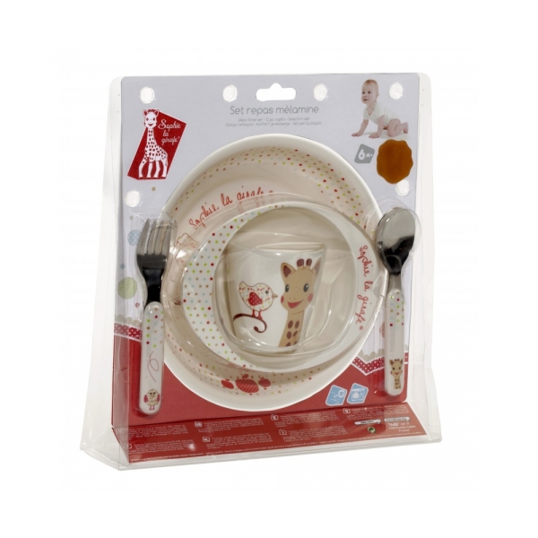 Coffret repas mélamine version kiwi Sophie la girafe