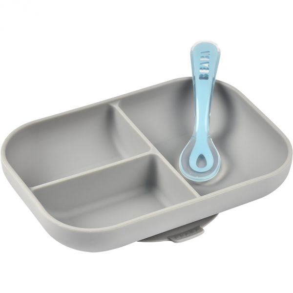 Set repas silicone compartimenté gris