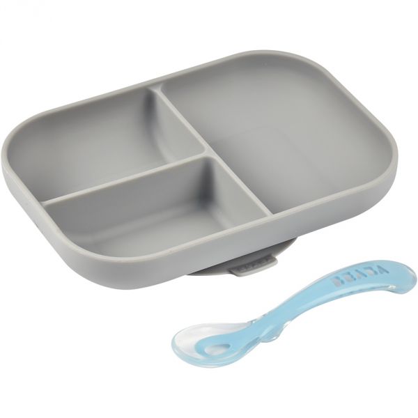 Set repas silicone compartimenté gris