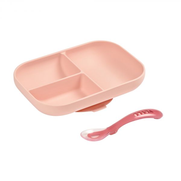Set repas silicone compartimenté rose