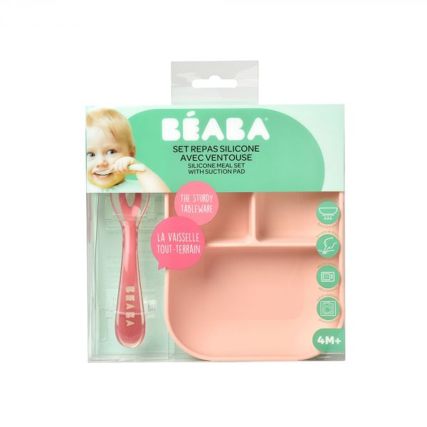 Set repas silicone compartimenté rose